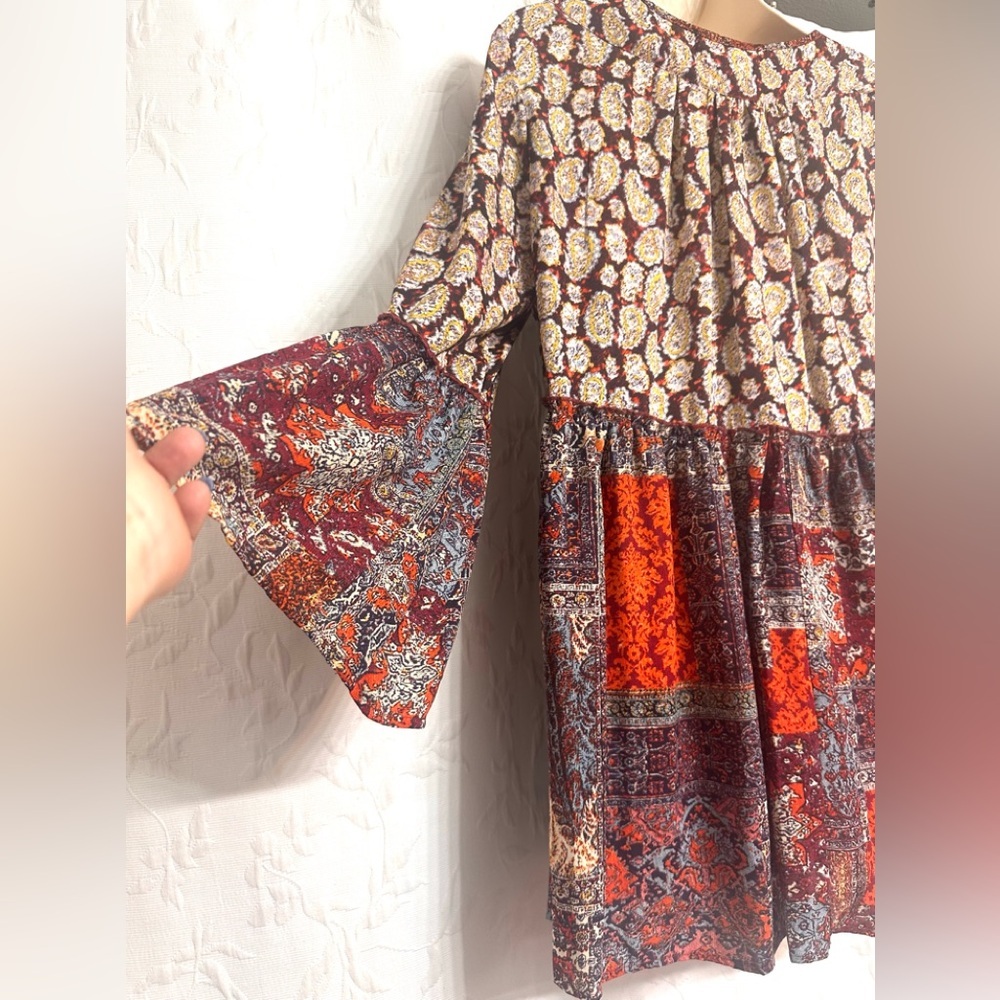 Olive Hill Anthropologie Bohemian Patchwork Colorful Wings 3/4 Sleeves Blouse XL - Picture 5 of 6